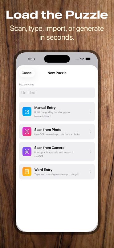 Enigma Word Search screenshot - create a new puzzle