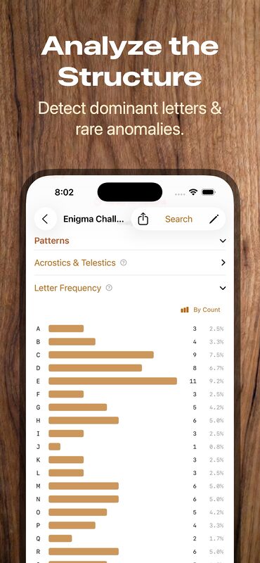 Enigma Word Search screenshot - detect dominant letters and rare anomolies